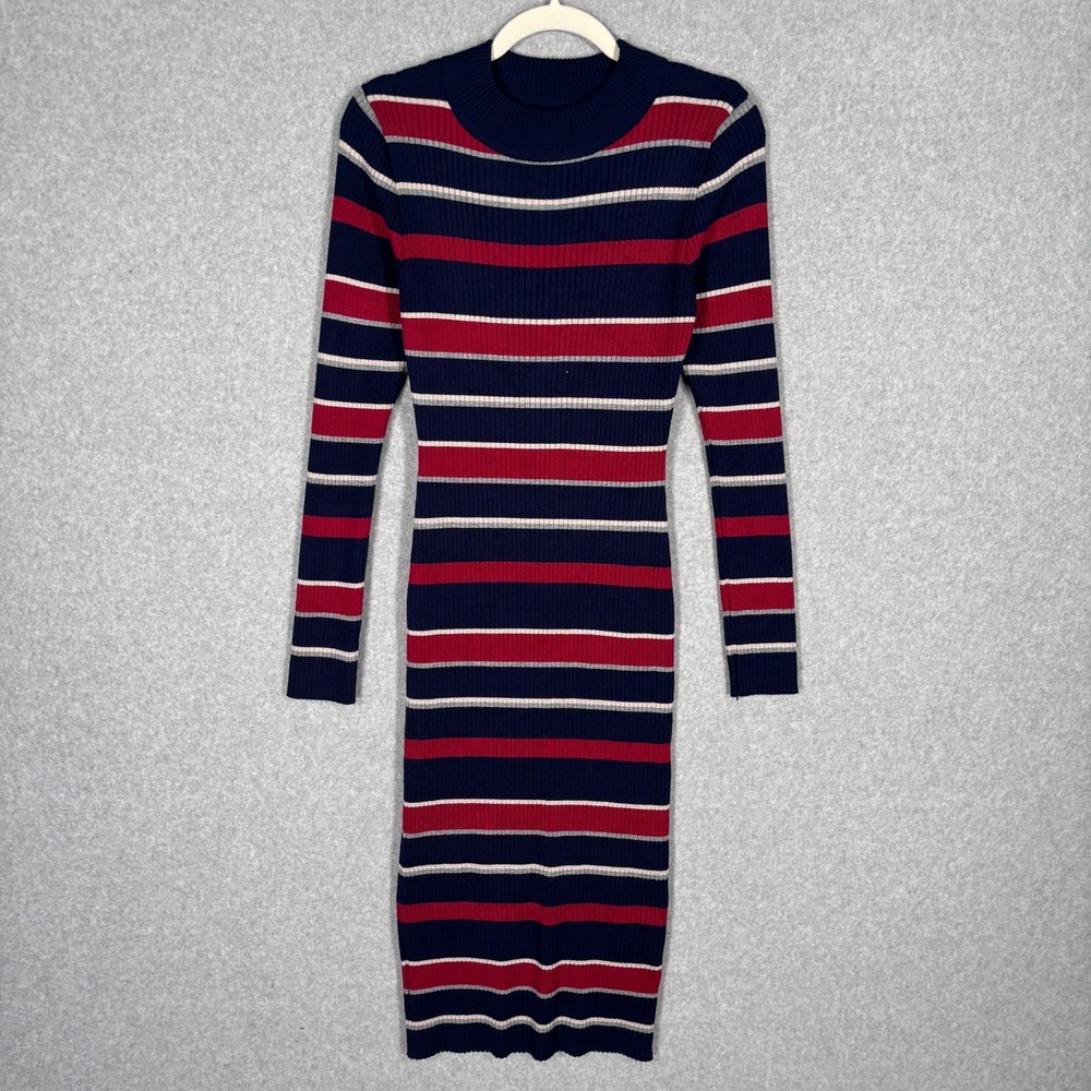 Say What Ribbed Knit Bodycon Midi Dress‎ XL Navy Red Striped Sweater Y2K Preppy